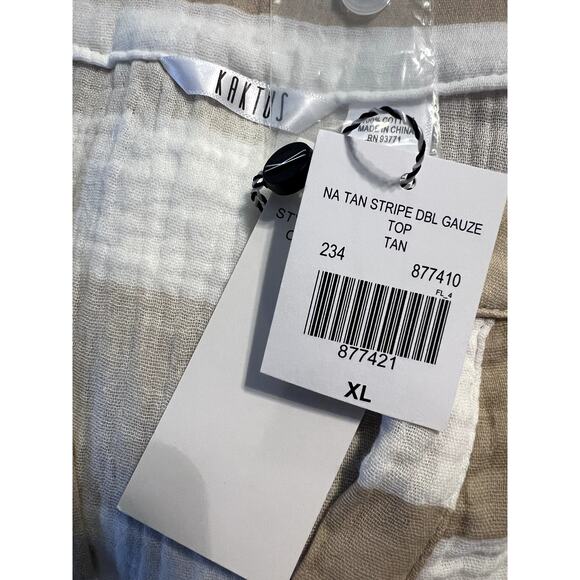Kaktus Beach Cover up Size XL Stripped Gauze Tan White Swimwear Vacation NEW - Picture 10 of 10